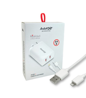CARGADOR 220V  45W - REALIDAD - 2USB + CABLE LIGHTNING - MIXOR - IPHONE