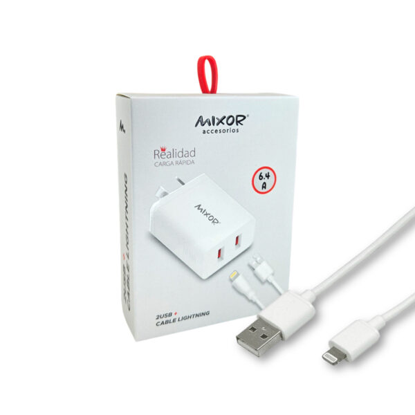 CARGADOR 220V  45W - REALIDAD - 2USB + CABLE LIGHTNING - MIXOR - IPHONE