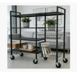 CARRITO ORGANIZADOR PLEGABLE DE COCINA CON MESADA HIERRO NEGRO 90X32X135CM EA-365