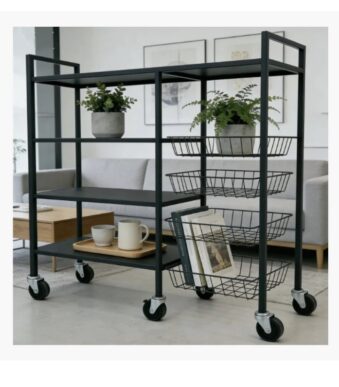 CARRITO ORGANIZADOR PLEGABLE DE COCINA CON MESADA HIERRO NEGRO 90X32X135CM EA-365