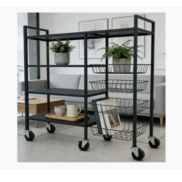 CARRITO ORGANIZADOR PLEGABLE DE COCINA CON MESADA HIERRO NEGRO 90X32X135CM EA-365