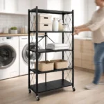 Estantería Metálica Plegable con Ruedas 5 Niveles