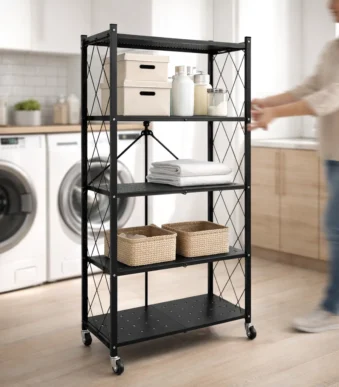 Estantería Metálica Plegable con Ruedas 5 Niveles