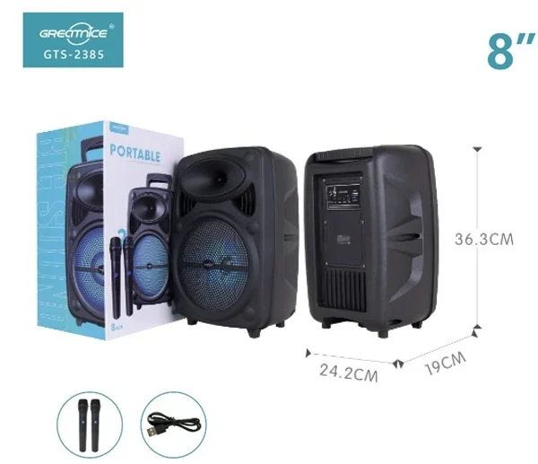 GTS-2385 PARLANTE BLUETOOTH DE 8" CON 2 MICROFONOS INALAMBRICOS