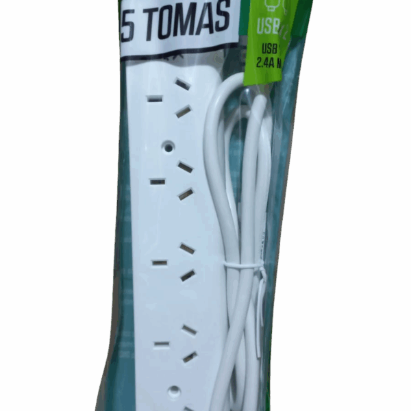 ZAPATILLA 5 TOMAS CON 2 PUERTOS USB 1.5M