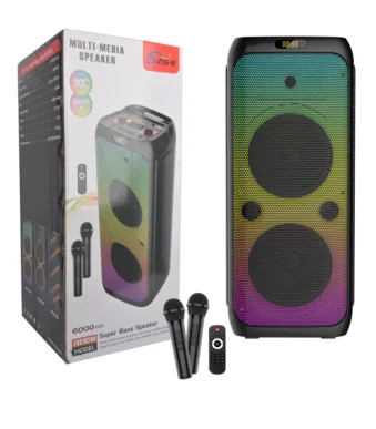 ZQS10208 PARLANTE BLUETOOTH 10" X2 CON 2 MICROFONOS INALAMBRICOS Y CONTROL REMOTO