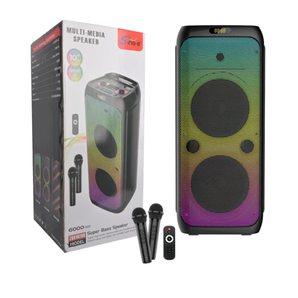 ZQS10208 PARLANTE BLUETOOTH 10" X2 CON 2 MICROFONOS INALAMBRICOS Y CONTROL REMOTO