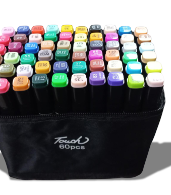 bolso con 60 marcadores doble punta