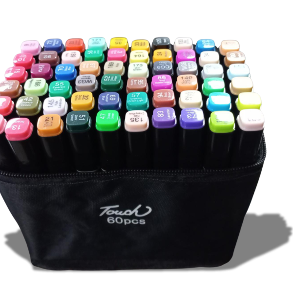 bolso con 60 marcadores doble punta