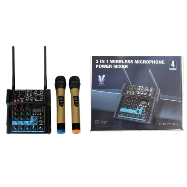 YX-X9855 MEZCLADORA DE 4 CANALES CON AMPLIFICADOR Y 2 MICROFONOS