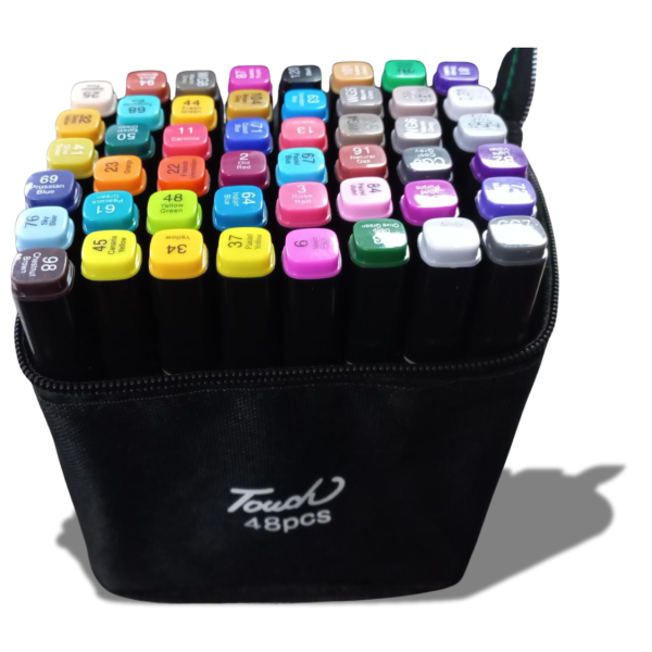 48 marcadores doble punta en bolso