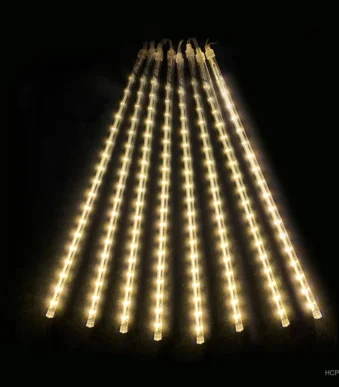 TIRA LUCES LED LLUVIA METEORITOS X 8 30CM BLANCO CALIDO HCP155