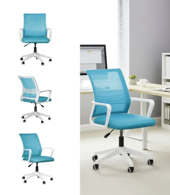 SILLA DE OFICINA BLANCA Y CELESTE SC-01VL