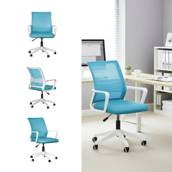 SILLA DE OFICINA BLANCA Y CELESTE SC-01VL