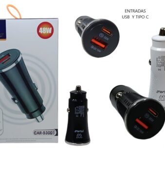cargador de auto usb y tipo c sin cable 48w time 53001