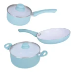 Bateria Set Cocina Acero Cerámica Ollas Cacerola 3 Piezas