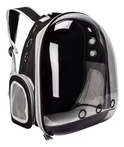 Mochila Transportadora Mascotas Capsula Transparente Waggs Negro