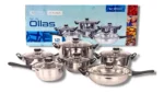 Set Ollas 12 Piezas (6 ollas) Acero Mangos Reforzados Juego Cacerolas