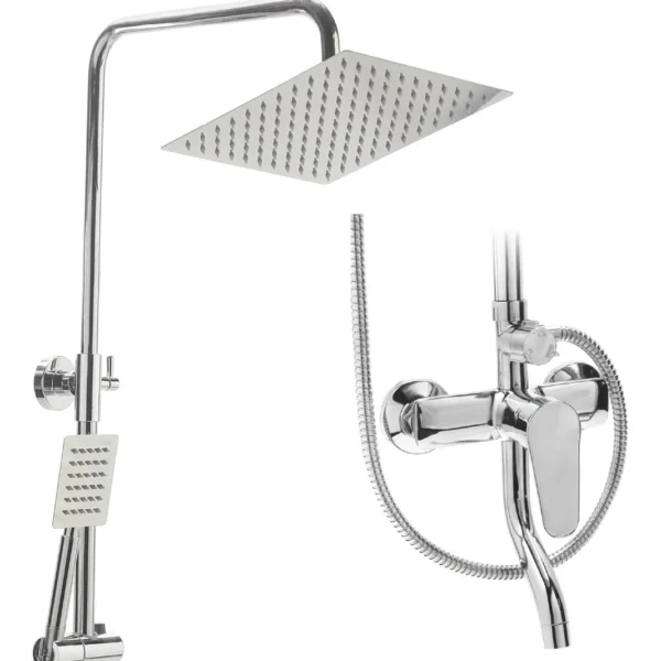 Ducha Exterior Monocomando Con Canilla Flor Cuadrada Duchador Color Cromada