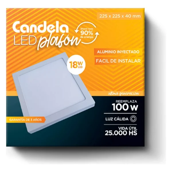 Plafon led aplicar cuadrado 18w calido candela (6840)