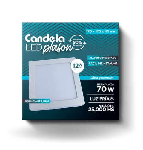 Plafon led aplicar cuadrado 12w frio candela (6837)