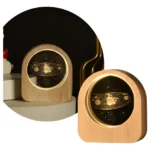 Lampara Cristal 3d Led Base Madera Lámpara Luz De Noche Usb