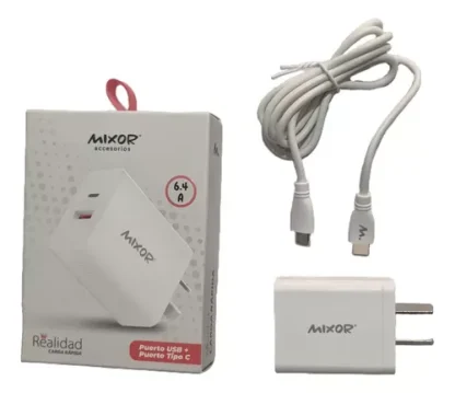 cargador mixor realidad 6,4 am cable separado cabezal usb + tipo c + cable c a c