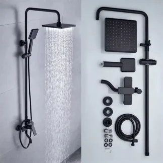 Columna Ducha Exterior Cuadrada Negro Monocomando Duchador