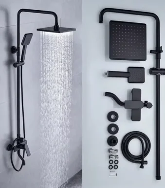 Columna Ducha Exterior Cuadrada Negro Monocomando Duchador