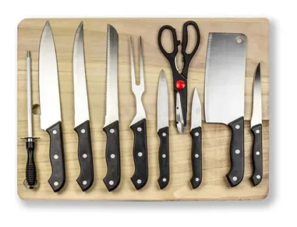 Cuchillos De Cocina Juego De 9 Pz Tijeras Y Tabla Para Picar Negro