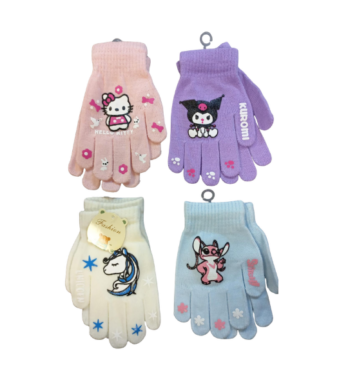 GUANTES DE INVIERNO INFANTILES CON DISEÑO 14-15CM DISEÑOS SURTIDO PRECIO POR DOCENA MUJER