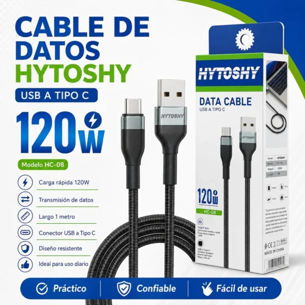 CABLE TIPO C A USB HYTOSHY REFORZADO EN CAJA HC-08
