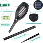 LAMPARA SOLAR LED ANTORCHA FUEGO AUTONOMA ESTACA JARDIN K-64170