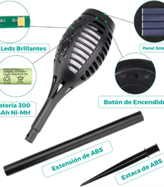 LAMPARA SOLAR LED ANTORCHA FUEGO AUTONOMA ESTACA JARDIN K-64170
