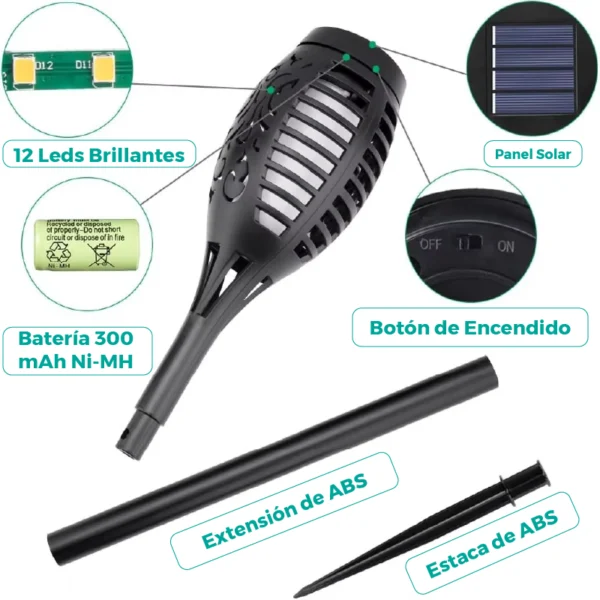 LAMPARA SOLAR LED ANTORCHA FUEGO AUTONOMA ESTACA JARDIN K-64170