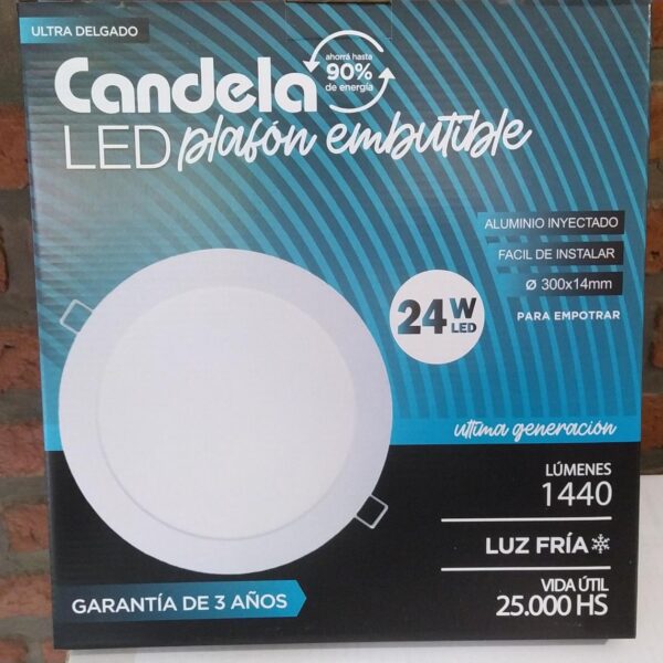 Plafon led redondo candela embutir 24w Fria (7262)