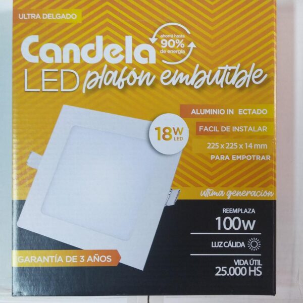 Plafon led embutir cuadrado 18w calido candela (6828)