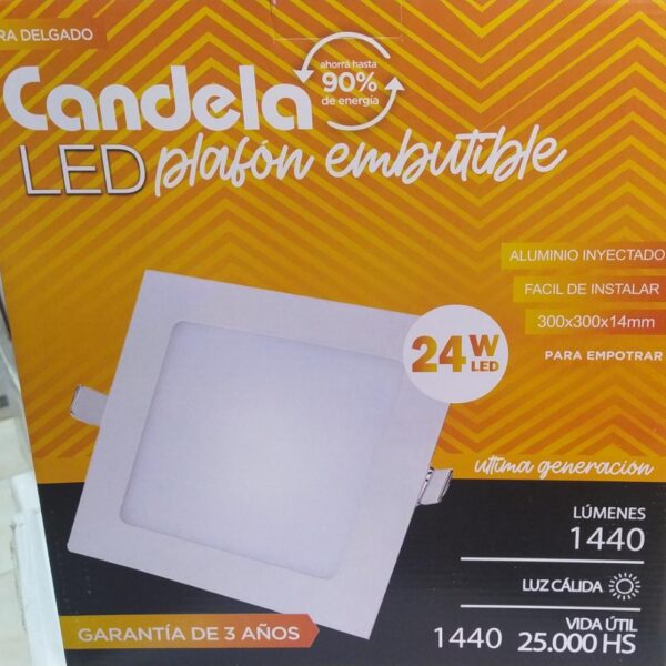 Plafon led embutir cuadrado 24w calido candela (7257)