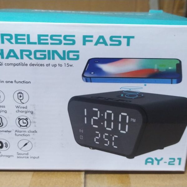 reloj despertador con cargador inalambrico para celular ay-21