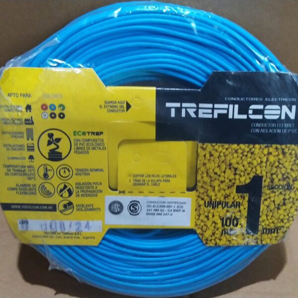 cable unipolar treficon rollo por 100 m azul 1mm certificado