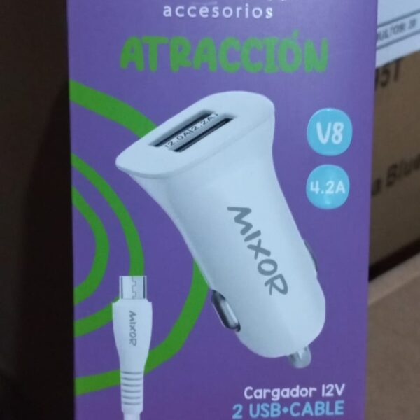 cargador v8 micro usb auto 12v mixor atraccion 4,2a