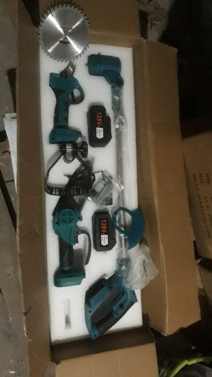 kit 3 en 1 amoladora, motosierra y tijera electrica 2 baterias