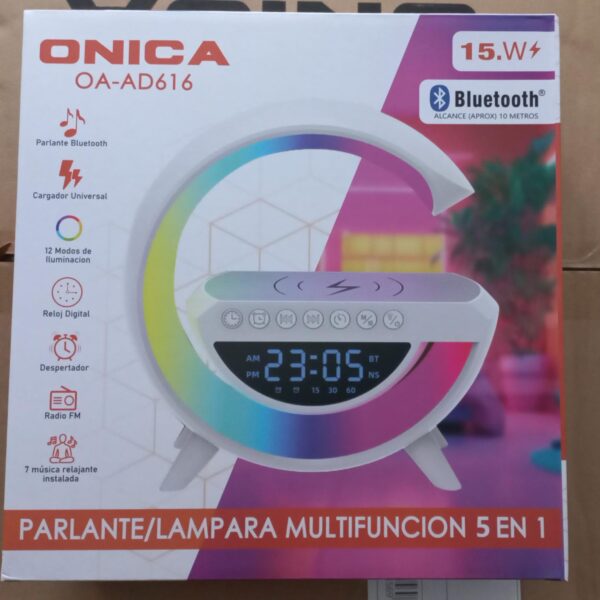 PARLANTE 15W LAMPARA, CARGADOR, DESPERTADOR MULTIFUNCION 5 EN 1  TIPO G