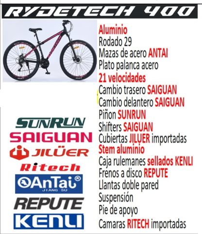 biciceta rydetech 400 aluminio 21 velocidades
