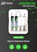 CARGADOR DE PILA USB + 2 PILAS AA NGA-5200