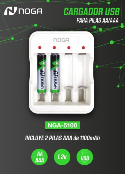 CARGADOR DE PILA USB + 2 PILAS AA NGA-5200