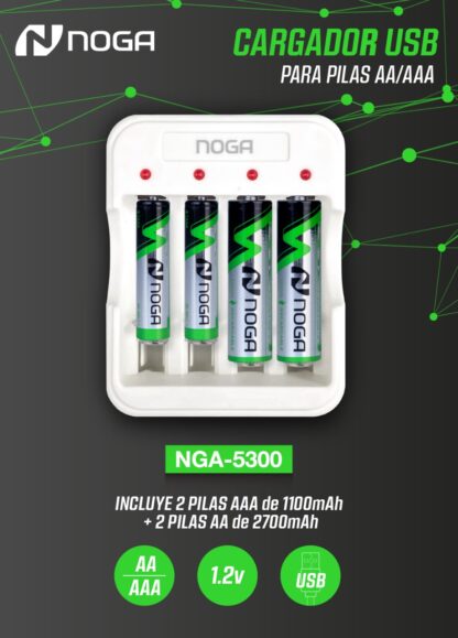 CARGADOR DE PILA USB + 2 PILAS AA + 2 PILAS AAA NGA-5300