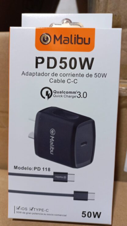 CARGADOR TIPO C A TIPO C 50 W PD118-C MALIBU
