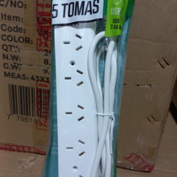 ZAPATILLA 5 TOMAS CON 2 PUERTOS USB 1.5M