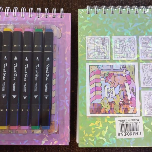 libro de dibujo con 6 marcadores doble punta db6